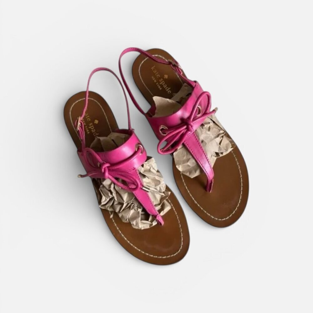 Kate Spade New York Carlita Pink Leather Bow Thong Sandals Size 10